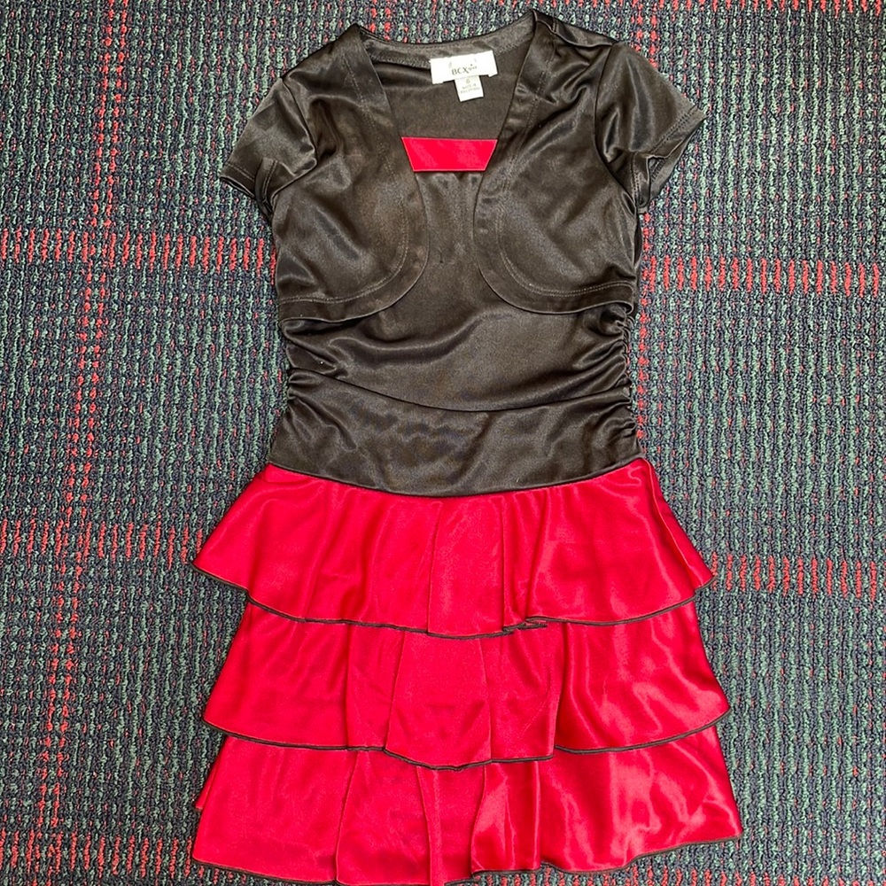 Dressy black & red dress, tiered skirt, size 6